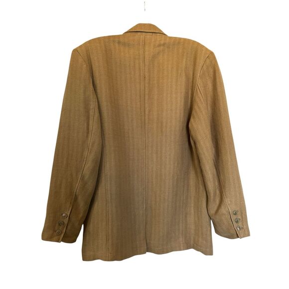 The Territory Ahead Linen Silk Herringbone Blazer Women’s Tan 3 Button Classic M - Picture 2 of 11